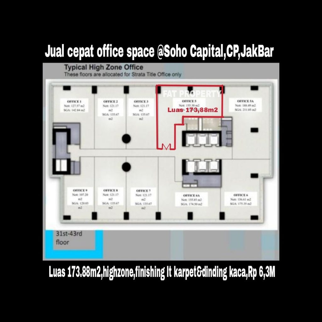 Dijual office space di SOHO CAPITAL,CENTRAL PARK,JAKARTA BARAT.