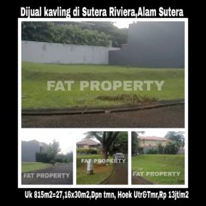 Dijual kavling perumahan elite di Sutera Riviera 1 no 1,Alam Sutera.