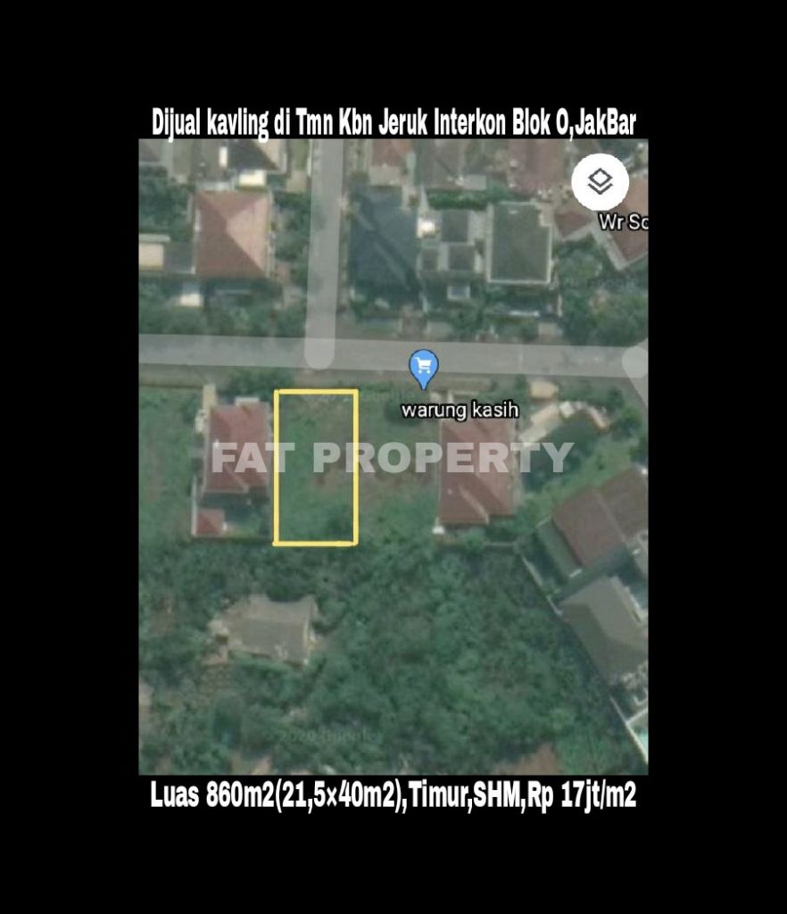 Dijual kavling perumahan di perumahan elite dgn harga super miting: Taman Kebon Jeruk Interkon,Jakarta Barat.