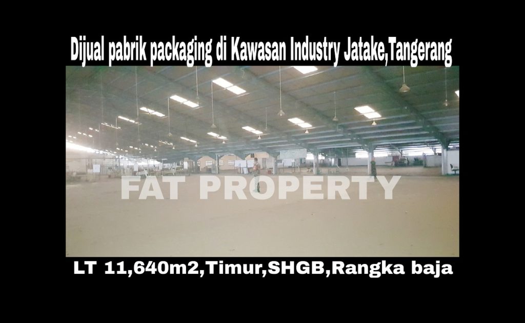 Dijual pabrik ex packaging di Kawasan Industri Jatake, Jalan Industri II Blok G1 No. 8, Desa Pasir Jaya, Kecamatan Jatiuwung, Kota Tangerang, Provinsi Banten.