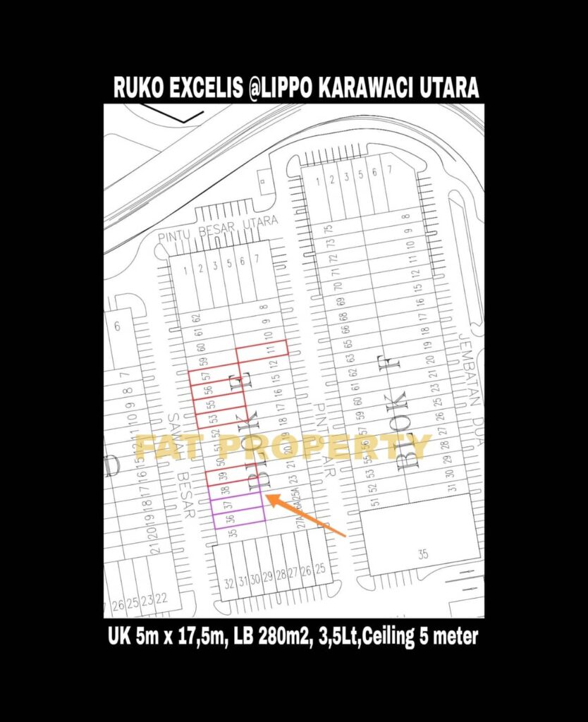 Dijual RUKO EXCELIS di lokasi strategis – pusat bisnis yg sudah ramai (Kantor, Bank, Resto, Salon, Minimarket, dll) di Lippo Karawaci Utara.