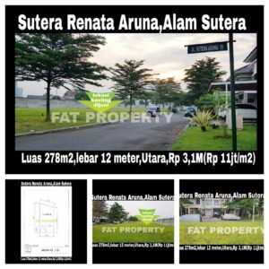 Dijual harga miring kavling di Sutera Renata Aruna,Alam Sutera,Serpong.