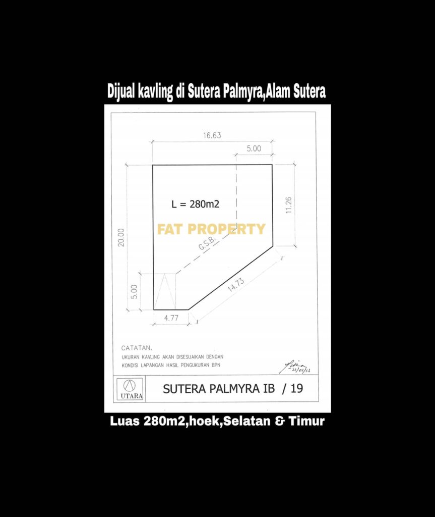 Dijual harga miring kavling hunian di Sutera Palmyra,Alam Sutera.