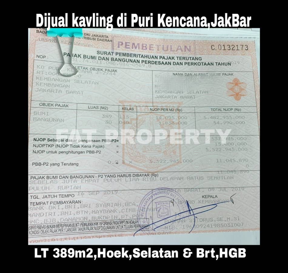 Dijual kavling hunian di Puri Kencana blok J2 no 44,Belakang Gedung Kawan Lama,Jakarta Barat