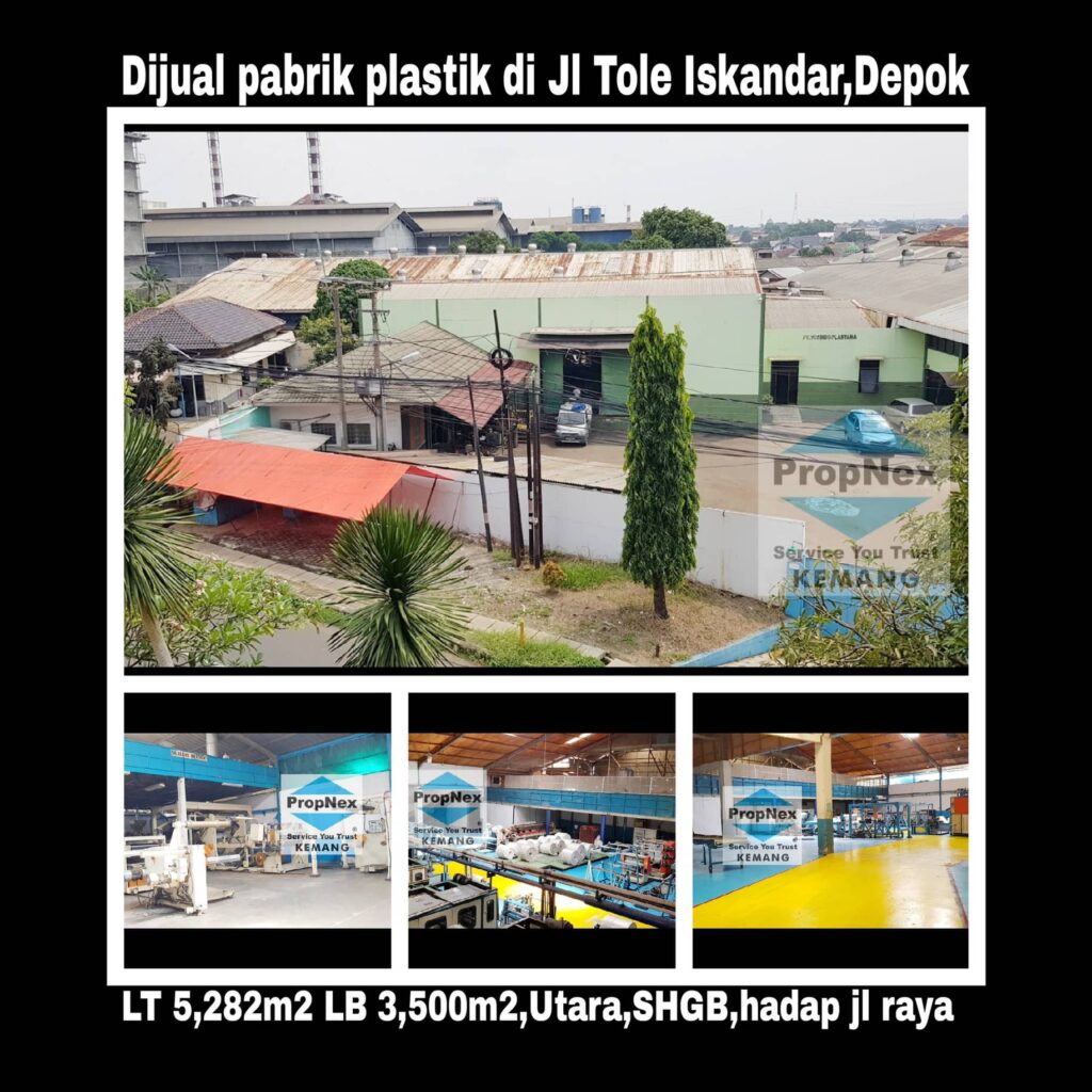 Dijual pabrik plastik Jl.Tole Iskandar, Gunung,Depok,Jawa Barat.