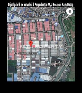 Dijual gudang bekas pabrik garment di kawasan Pergudangan 75 ,Perancis Raya,Dadap,Tangerang.