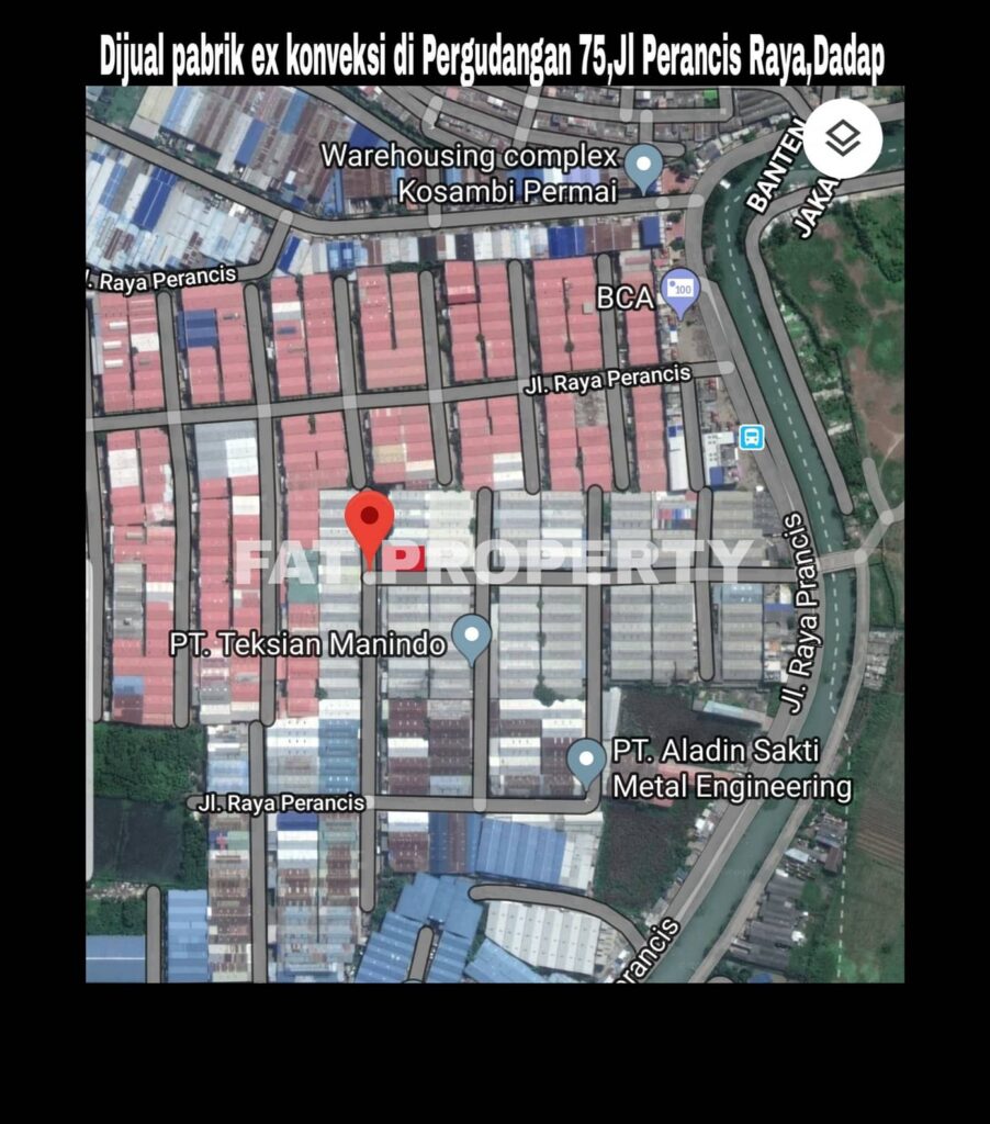 Dijual gudang bekas pabrik garment di kawasan Pergudangan 75 ,Perancis Raya,Dadap,Tangerang.