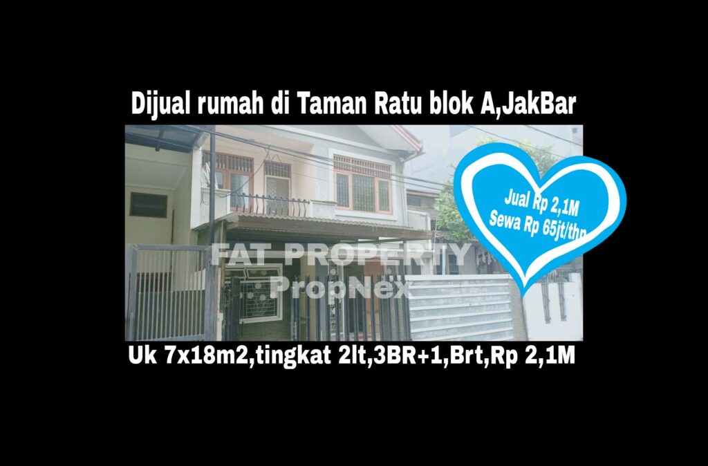 Dijual/disewa rumah di Taman Ratu Blok A,Jakarta Barat.
