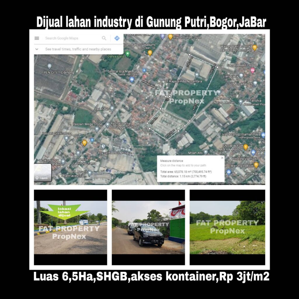Dijual lahan industry di Gunung Putri,Bogor,Jawa Barat.